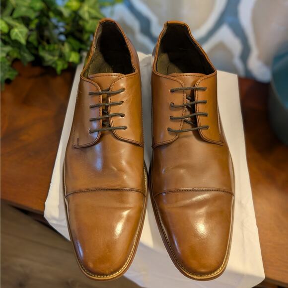 Asher Green Leather Camel Brown Lace Up Cap Toe Oxford Dress Shoes, Mens Size 14 - Picture 1 of 10